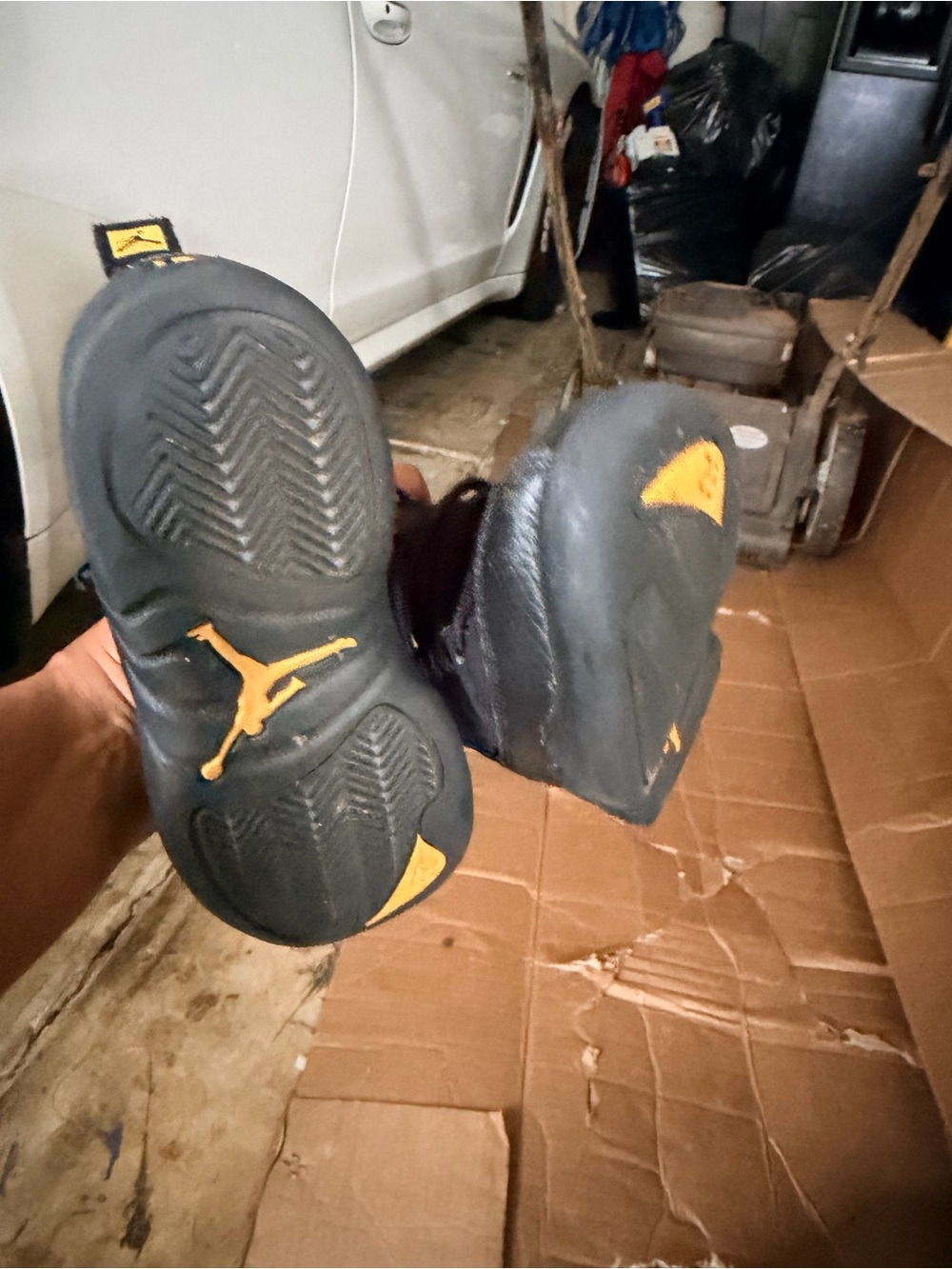 Jordan Kids Black Sneakers with Yellow Jumpman Accents 12C